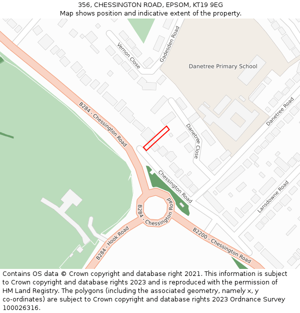 356, CHESSINGTON ROAD, EPSOM, KT19 9EG: Location map and indicative extent of plot