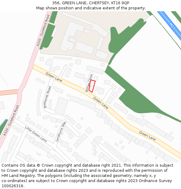 356, GREEN LANE, CHERTSEY, KT16 9QP: Location map and indicative extent of plot