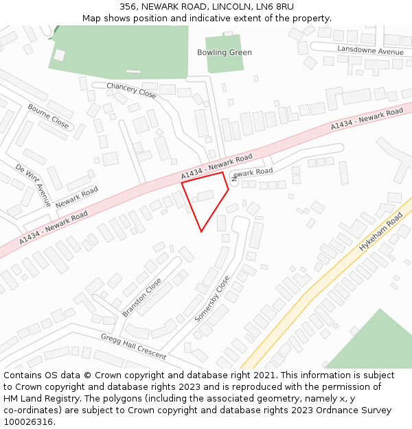 356, NEWARK ROAD, LINCOLN, LN6 8RU: Location map and indicative extent of plot