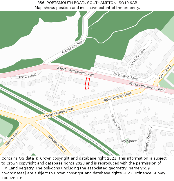 356, PORTSMOUTH ROAD, SOUTHAMPTON, SO19 9AR: Location map and indicative extent of plot