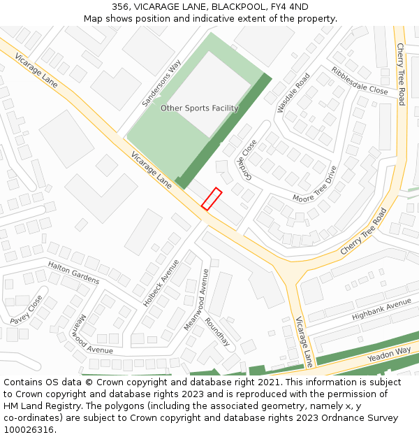 356, VICARAGE LANE, BLACKPOOL, FY4 4ND: Location map and indicative extent of plot