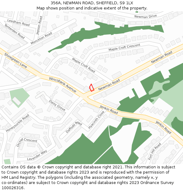 356A, NEWMAN ROAD, SHEFFIELD, S9 1LX: Location map and indicative extent of plot