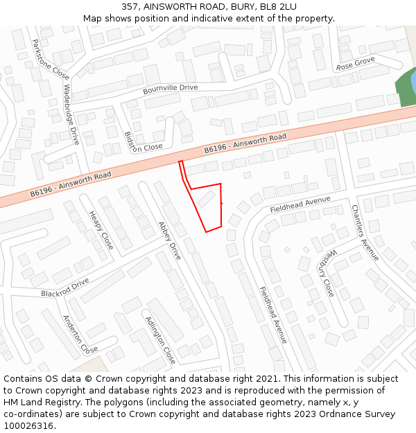 357, AINSWORTH ROAD, BURY, BL8 2LU: Location map and indicative extent of plot