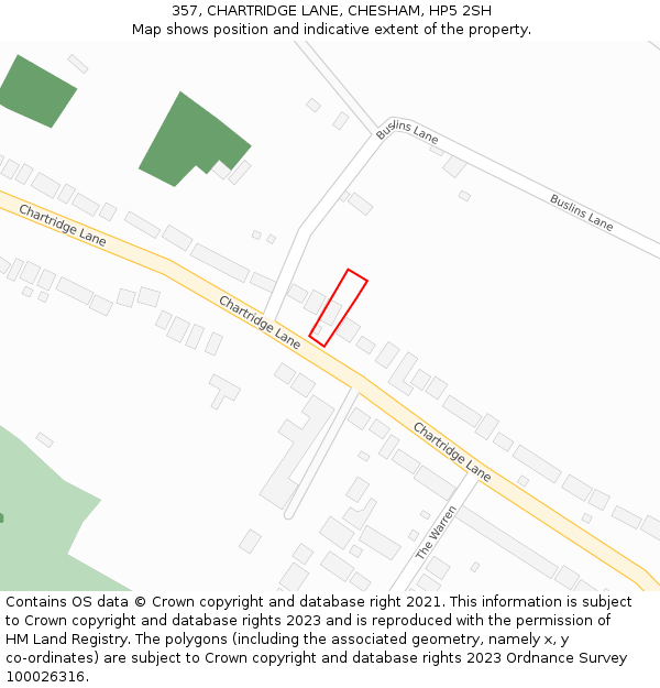 357, CHARTRIDGE LANE, CHESHAM, HP5 2SH: Location map and indicative extent of plot