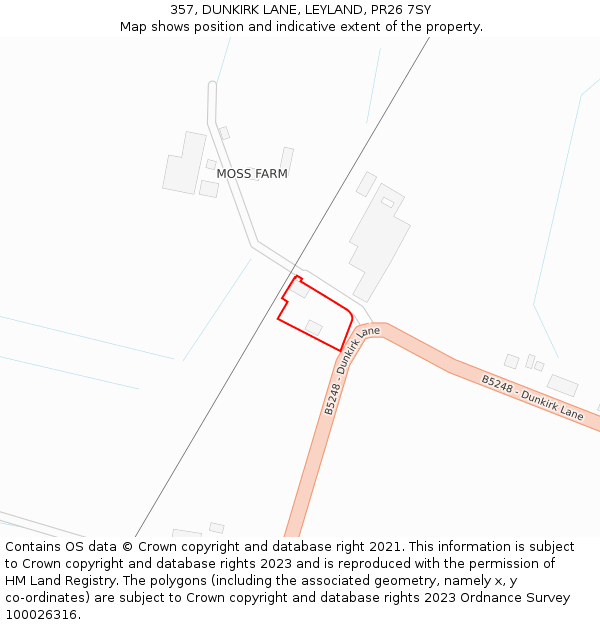 357, DUNKIRK LANE, LEYLAND, PR26 7SY: Location map and indicative extent of plot