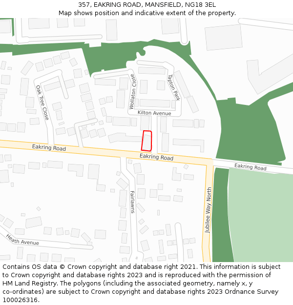 357, EAKRING ROAD, MANSFIELD, NG18 3EL: Location map and indicative extent of plot