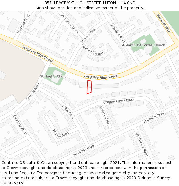 357, LEAGRAVE HIGH STREET, LUTON, LU4 0ND: Location map and indicative extent of plot