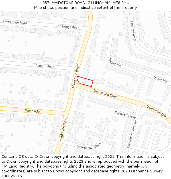 357, MAIDSTONE ROAD, GILLINGHAM, ME8 0HU: Location map and indicative extent of plot