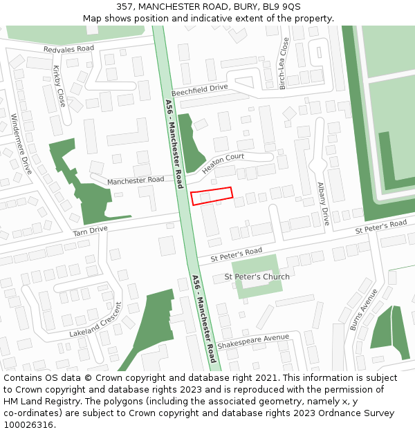 357, MANCHESTER ROAD, BURY, BL9 9QS: Location map and indicative extent of plot