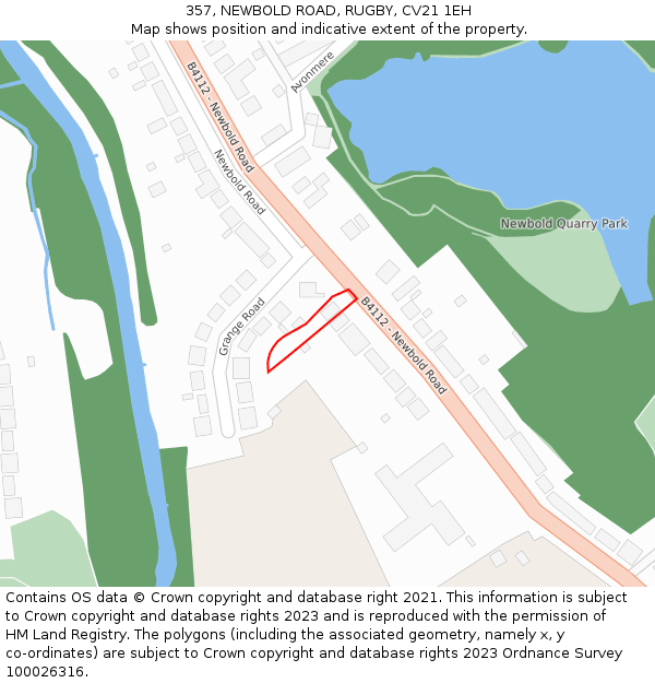 357, NEWBOLD ROAD, RUGBY, CV21 1EH: Location map and indicative extent of plot