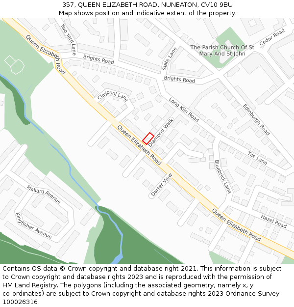 357, QUEEN ELIZABETH ROAD, NUNEATON, CV10 9BU: Location map and indicative extent of plot