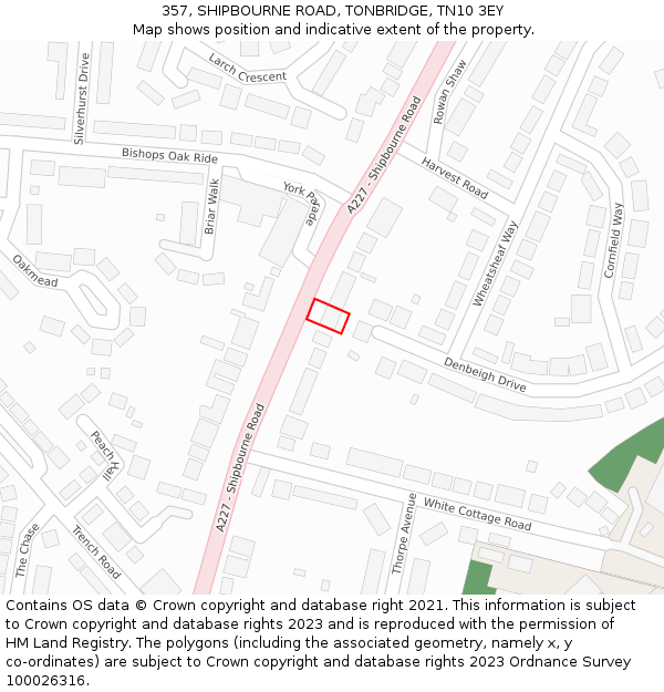 357, SHIPBOURNE ROAD, TONBRIDGE, TN10 3EY: Location map and indicative extent of plot