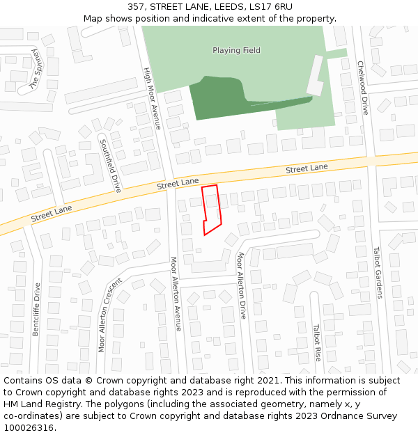 357, STREET LANE, LEEDS, LS17 6RU: Location map and indicative extent of plot