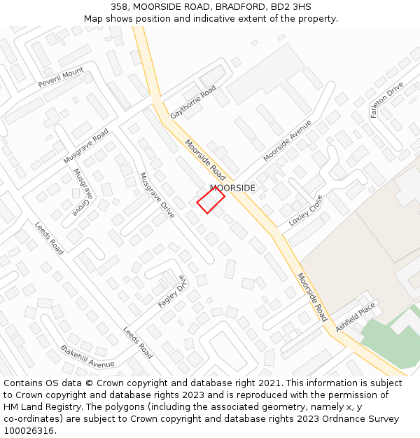 358, MOORSIDE ROAD, BRADFORD, BD2 3HS: Location map and indicative extent of plot