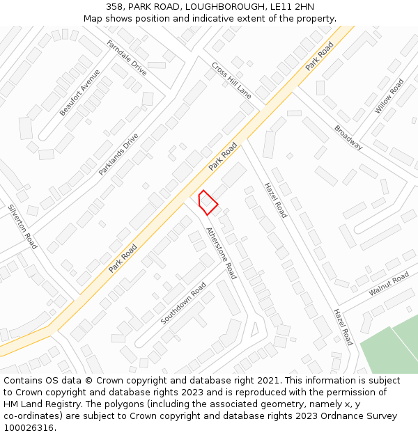 358, PARK ROAD, LOUGHBOROUGH, LE11 2HN: Location map and indicative extent of plot