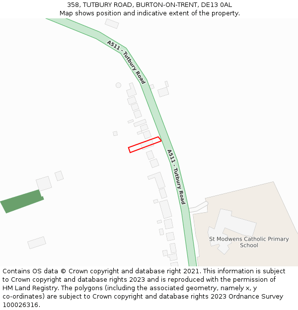 358, TUTBURY ROAD, BURTON-ON-TRENT, DE13 0AL: Location map and indicative extent of plot