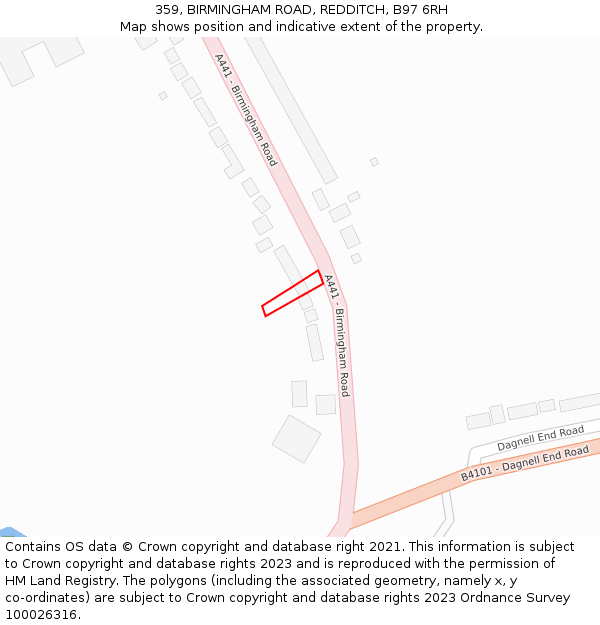 359, BIRMINGHAM ROAD, REDDITCH, B97 6RH: Location map and indicative extent of plot
