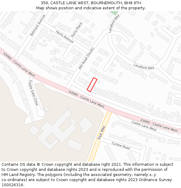 359, CASTLE LANE WEST, BOURNEMOUTH, BH8 9TH: Location map and indicative extent of plot