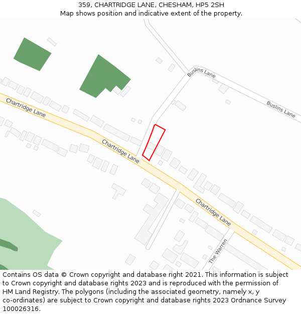 359, CHARTRIDGE LANE, CHESHAM, HP5 2SH: Location map and indicative extent of plot