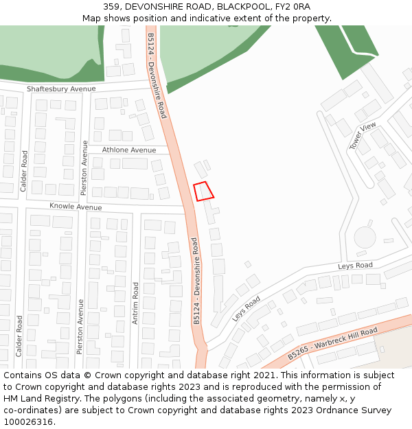359, DEVONSHIRE ROAD, BLACKPOOL, FY2 0RA: Location map and indicative extent of plot