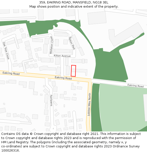 359, EAKRING ROAD, MANSFIELD, NG18 3EL: Location map and indicative extent of plot
