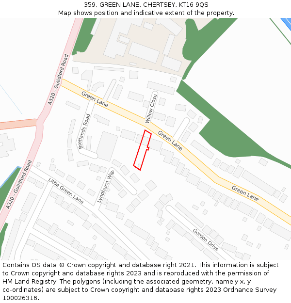 359, GREEN LANE, CHERTSEY, KT16 9QS: Location map and indicative extent of plot