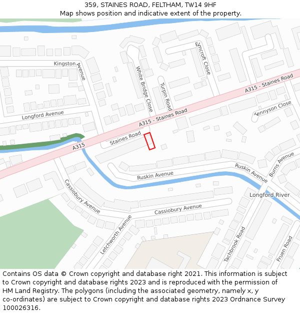 359, STAINES ROAD, FELTHAM, TW14 9HF: Location map and indicative extent of plot