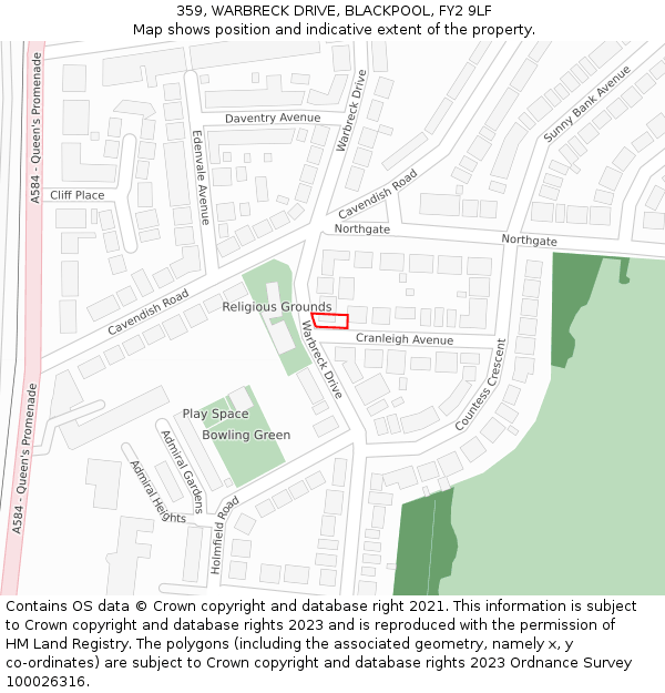 359, WARBRECK DRIVE, BLACKPOOL, FY2 9LF: Location map and indicative extent of plot