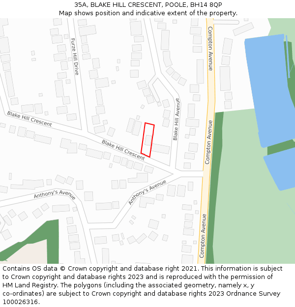 35A, BLAKE HILL CRESCENT, POOLE, BH14 8QP: Location map and indicative extent of plot