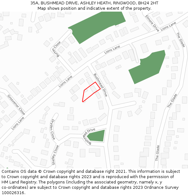 35A, BUSHMEAD DRIVE, ASHLEY HEATH, RINGWOOD, BH24 2HT: Location map and indicative extent of plot