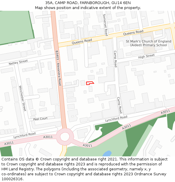 35A, CAMP ROAD, FARNBOROUGH, GU14 6EN: Location map and indicative extent of plot