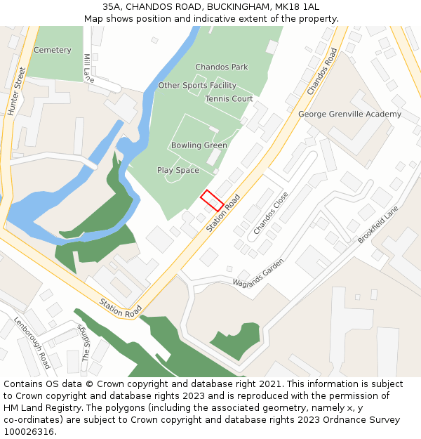 35A, CHANDOS ROAD, BUCKINGHAM, MK18 1AL: Location map and indicative extent of plot