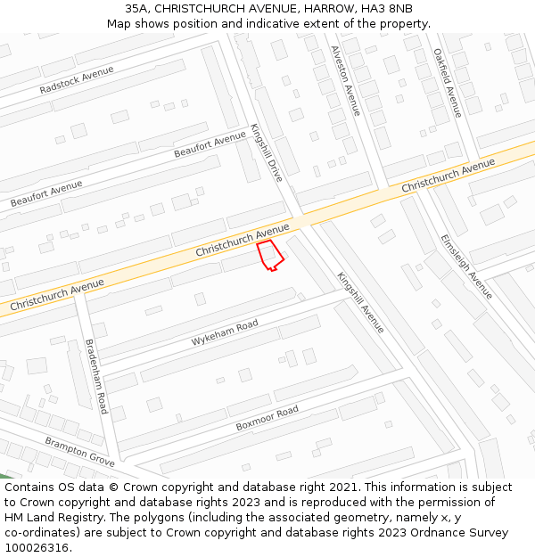 35A, CHRISTCHURCH AVENUE, HARROW, HA3 8NB: Location map and indicative extent of plot