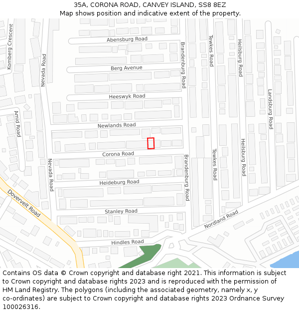 35A, CORONA ROAD, CANVEY ISLAND, SS8 8EZ: Location map and indicative extent of plot