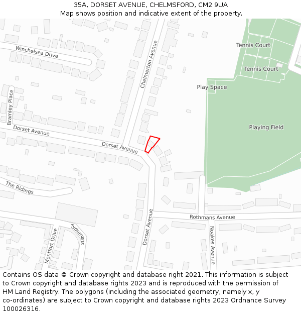 35A, DORSET AVENUE, CHELMSFORD, CM2 9UA: Location map and indicative extent of plot