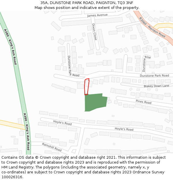 35A, DUNSTONE PARK ROAD, PAIGNTON, TQ3 3NF: Location map and indicative extent of plot