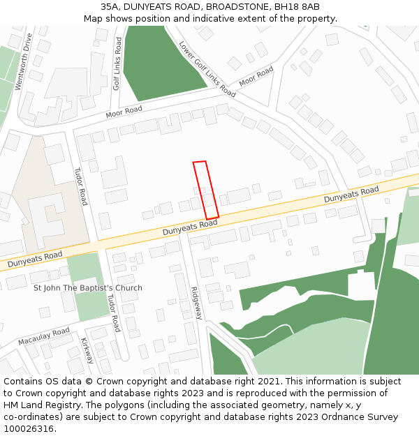 35A, DUNYEATS ROAD, BROADSTONE, BH18 8AB: Location map and indicative extent of plot