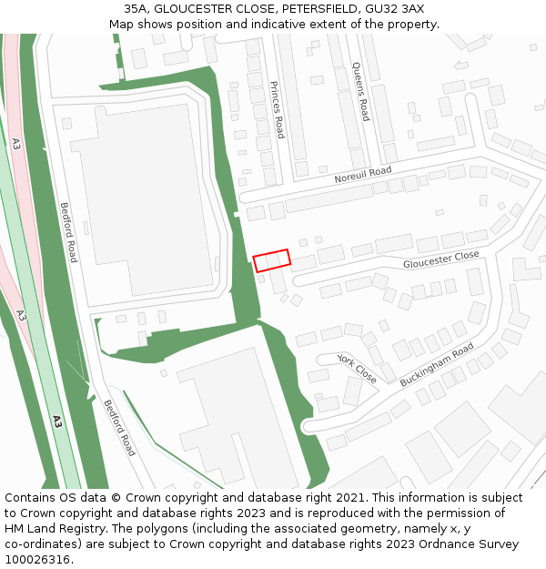 35A, GLOUCESTER CLOSE, PETERSFIELD, GU32 3AX: Location map and indicative extent of plot