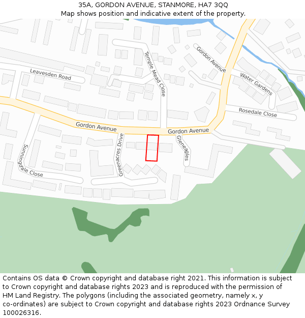 35A, GORDON AVENUE, STANMORE, HA7 3QQ: Location map and indicative extent of plot