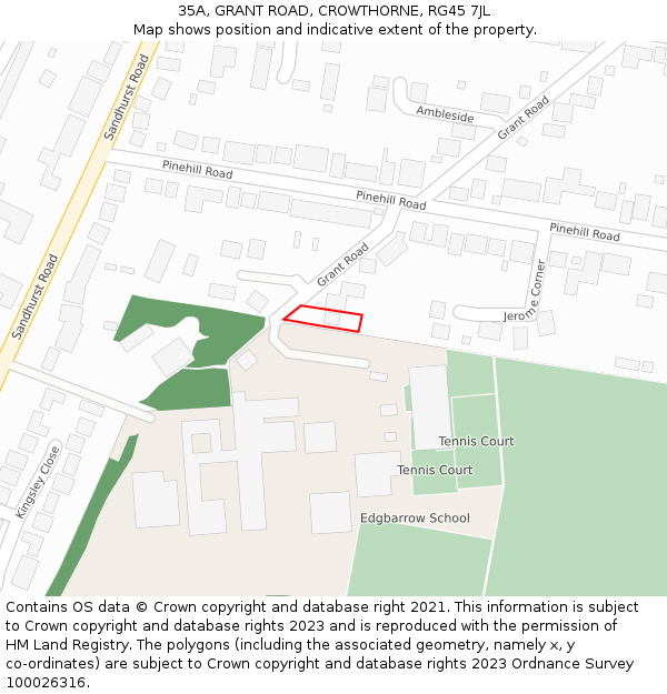 35A, GRANT ROAD, CROWTHORNE, RG45 7JL: Location map and indicative extent of plot