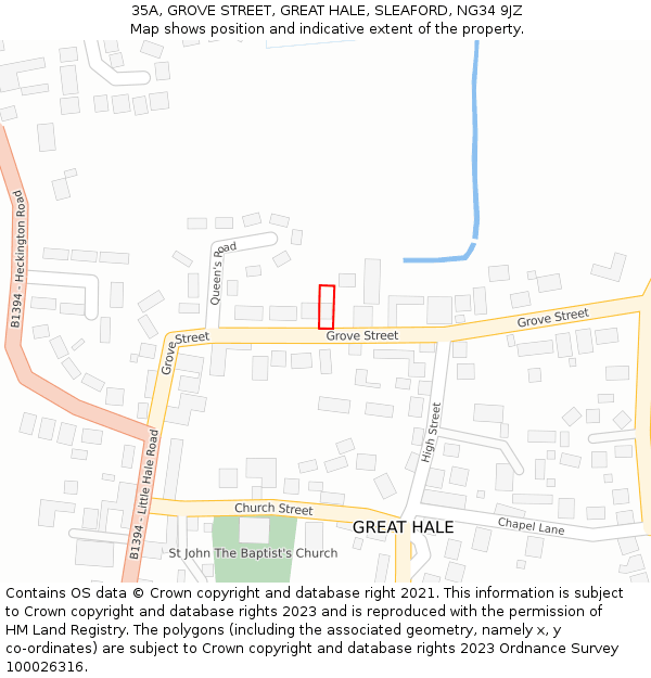 35A, GROVE STREET, GREAT HALE, SLEAFORD, NG34 9JZ: Location map and indicative extent of plot