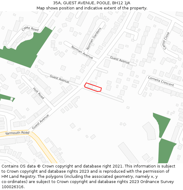 35A, GUEST AVENUE, POOLE, BH12 1JA: Location map and indicative extent of plot