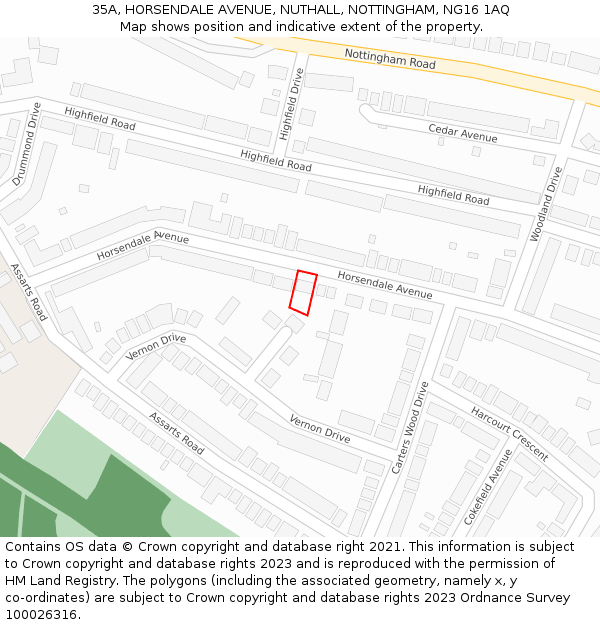 35A, HORSENDALE AVENUE, NUTHALL, NOTTINGHAM, NG16 1AQ: Location map and indicative extent of plot