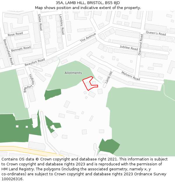 35A, LAMB HILL, BRISTOL, BS5 8JD: Location map and indicative extent of plot