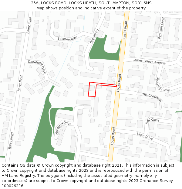35A, LOCKS ROAD, LOCKS HEATH, SOUTHAMPTON, SO31 6NS: Location map and indicative extent of plot