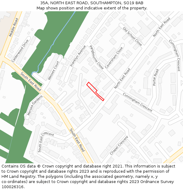 35A, NORTH EAST ROAD, SOUTHAMPTON, SO19 8AB: Location map and indicative extent of plot