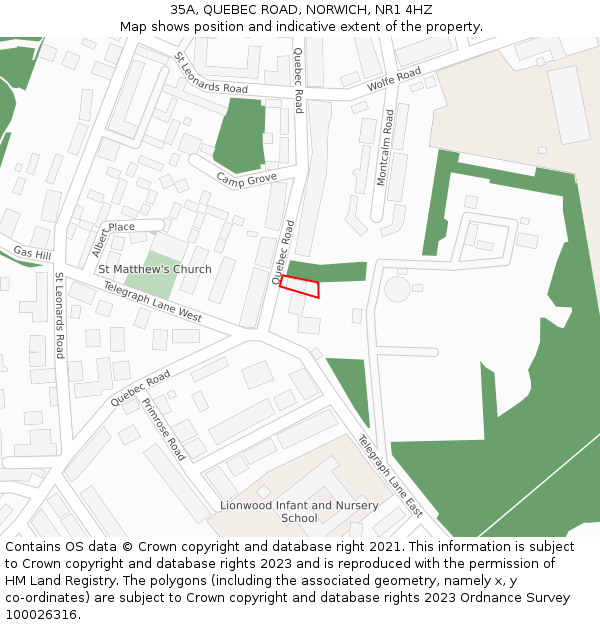 35A, QUEBEC ROAD, NORWICH, NR1 4HZ: Location map and indicative extent of plot