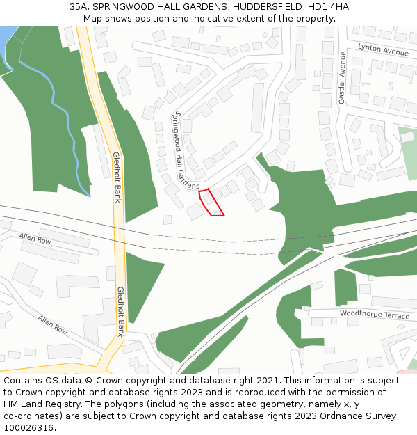 35A, SPRINGWOOD HALL GARDENS, HUDDERSFIELD, HD1 4HA: Location map and indicative extent of plot