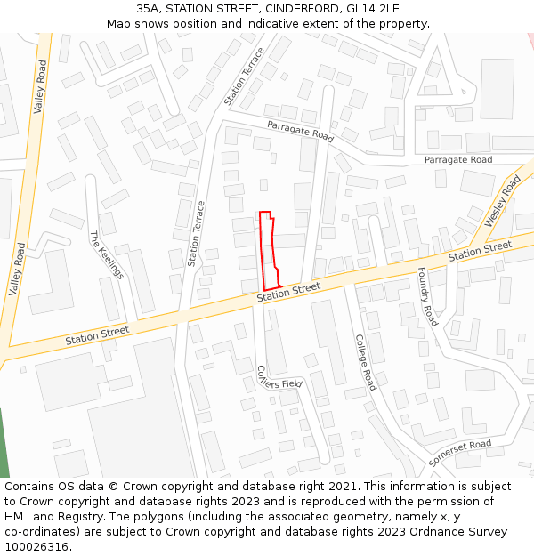 35A, STATION STREET, CINDERFORD, GL14 2LE: Location map and indicative extent of plot