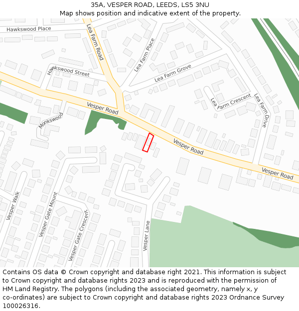 35A, VESPER ROAD, LEEDS, LS5 3NU: Location map and indicative extent of plot